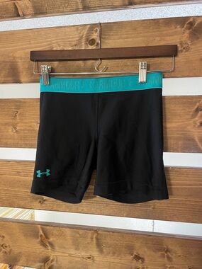 Under Armour Black Bike Shorts with Teal Waistband